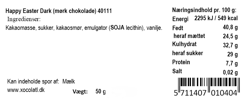 Xocolatl - Snackbar - Happy Easter Bar, mørk chokolade