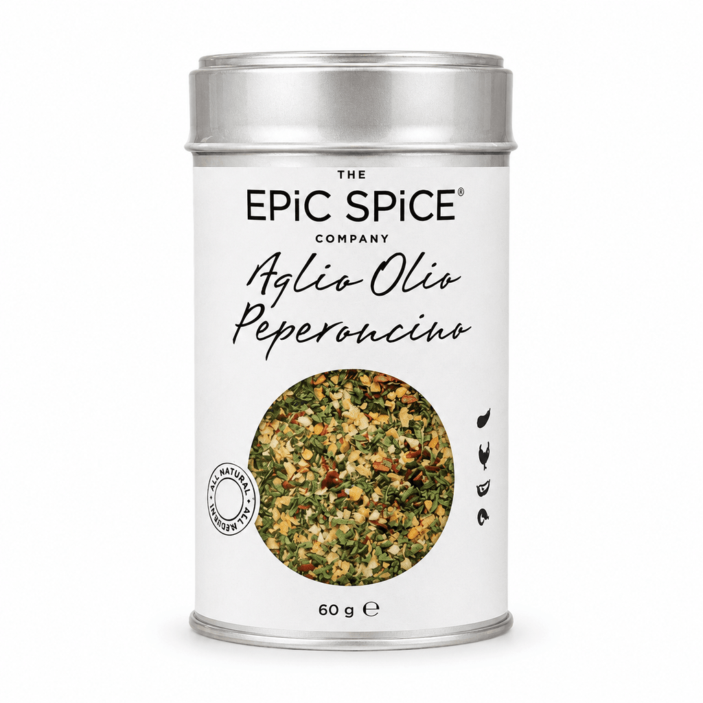 epic spice Aglio Olio peperoncino krydderi, italiensk krydderiblanding, pasta, rejer