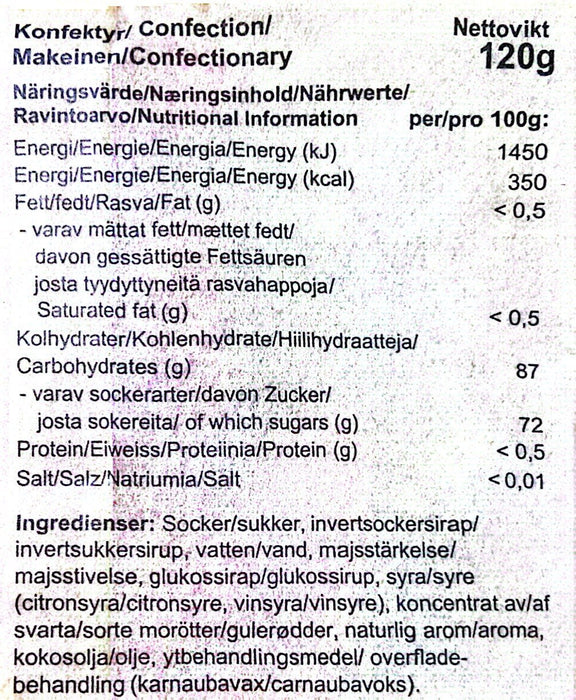 Kolsvart - Sur Røding/fjeldørred Vingummi - Sure Hindbær