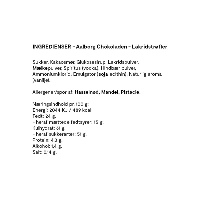 Lakridstrøfler fra Aalborg Chokoladen ingredienser