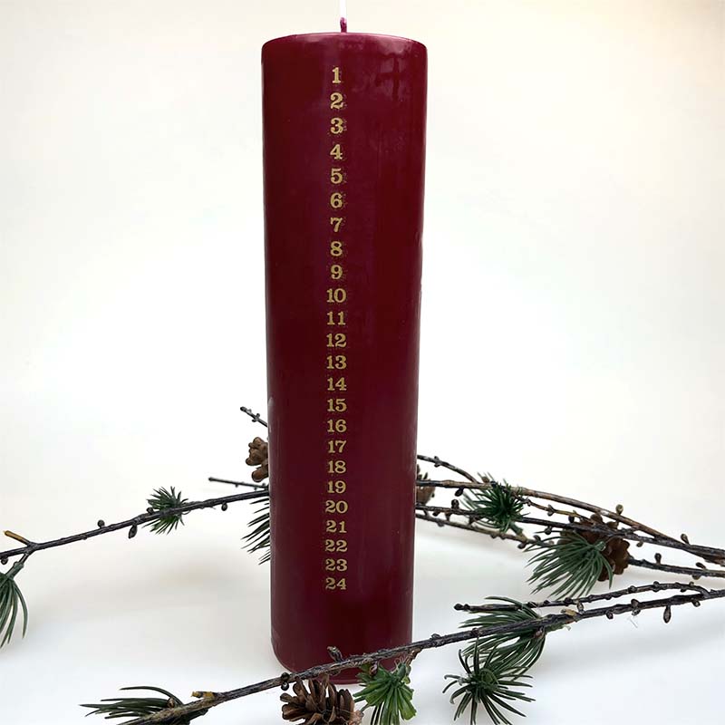 diederich kalenderlys deep red 6 cm guld rød