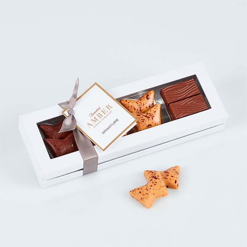 Amber miniature gaveæske chokolade fyldt summerbird