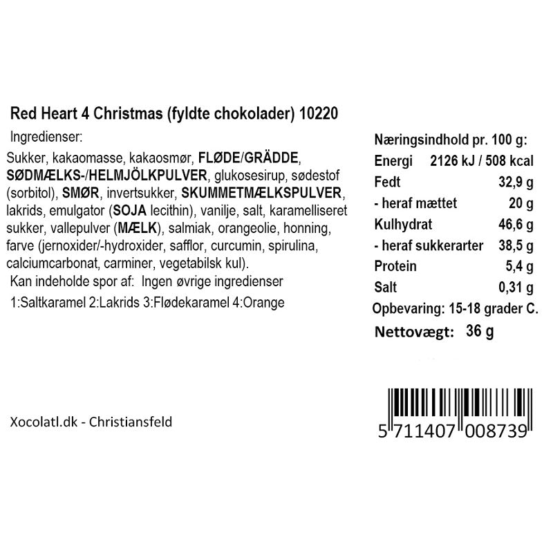 Xocolatl - Rød hjerteæske, 4 stk.