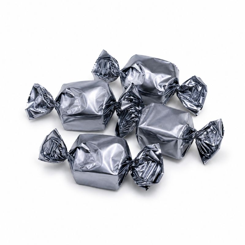 Enkeltindpakkede Xocolatl chokolader i mørkegrå flowpack grey hvid chokolade lakrids