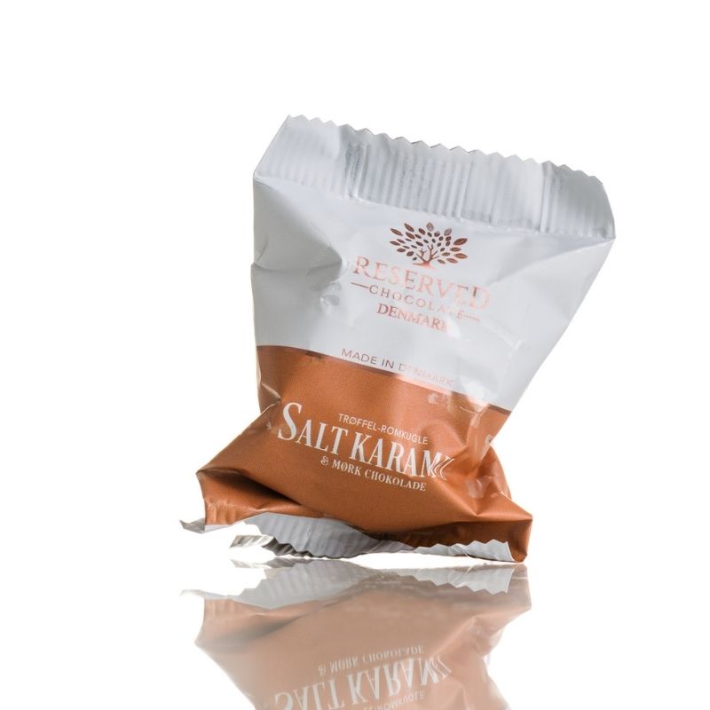 individuelt indpakket romkugle trøfler chokolade flowpack