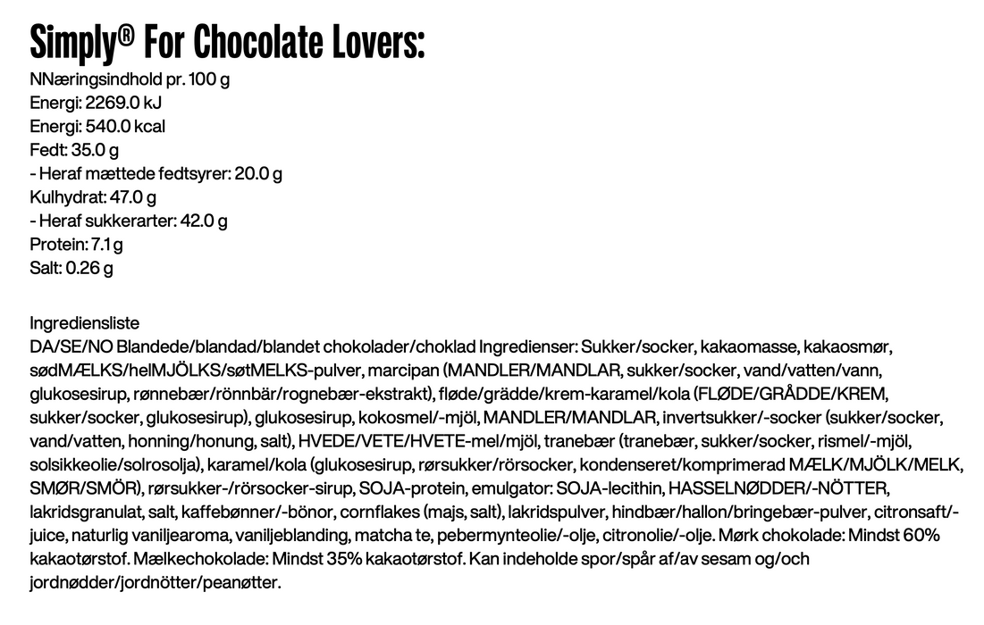 Simply For Chocolate Lovers julekalender ingredienser 