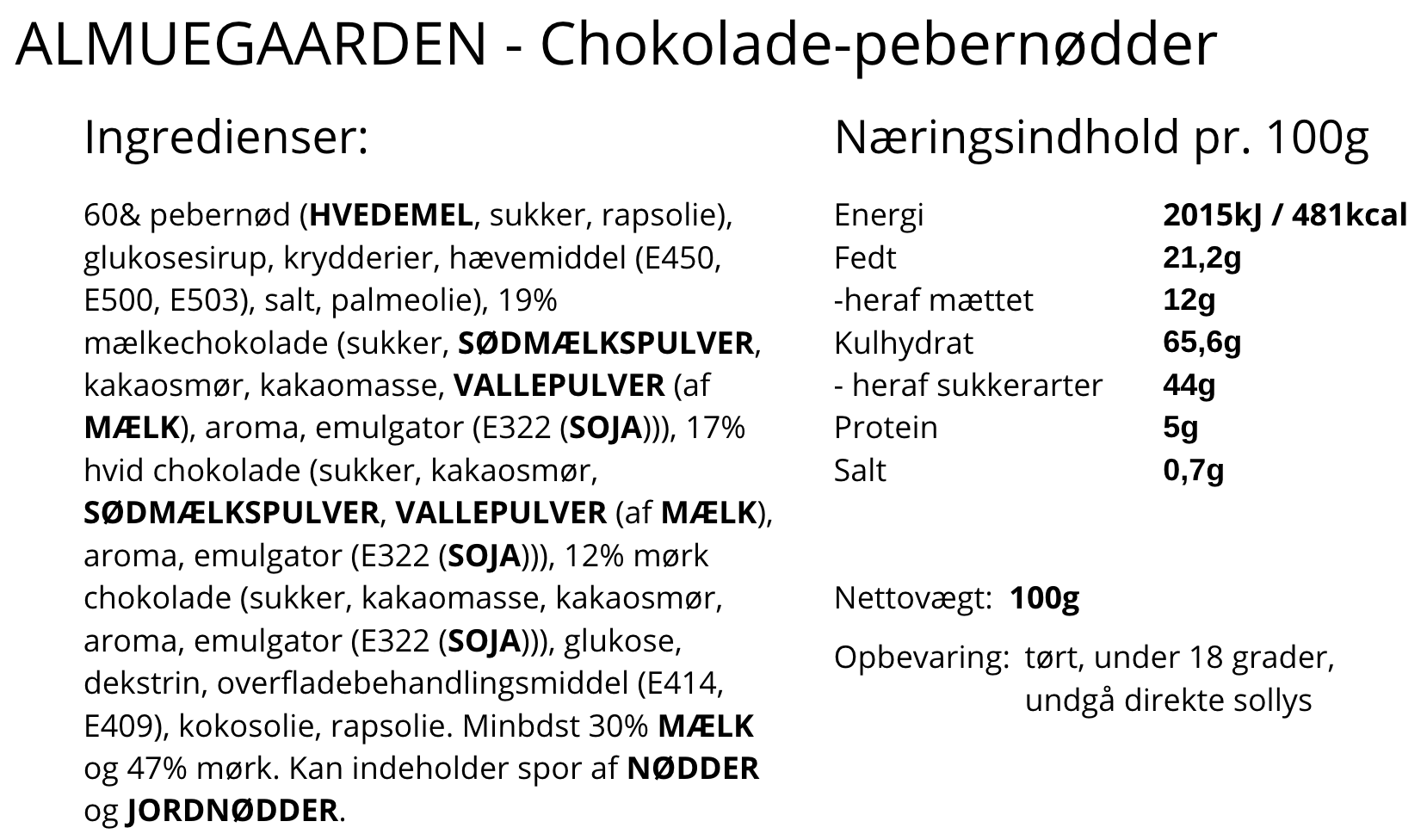 Almuegaarden - Pebernødder overtrukket med chokolade