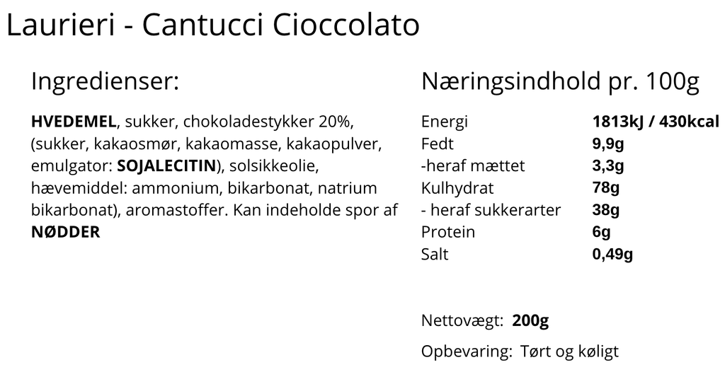 Laurieri - Cantucci med chokolade.