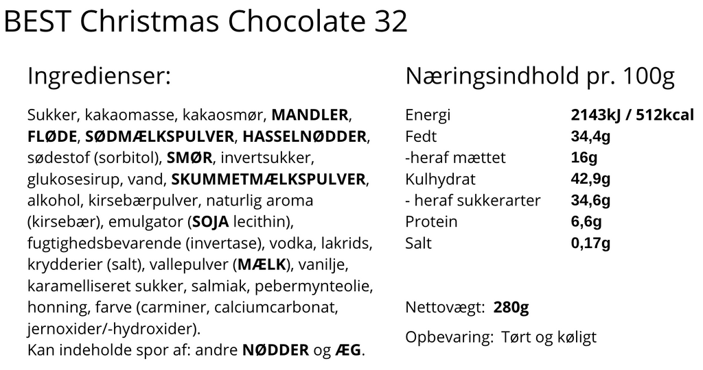 BEST chocolate - Juleæsken, 32 stk. dessertchokolade