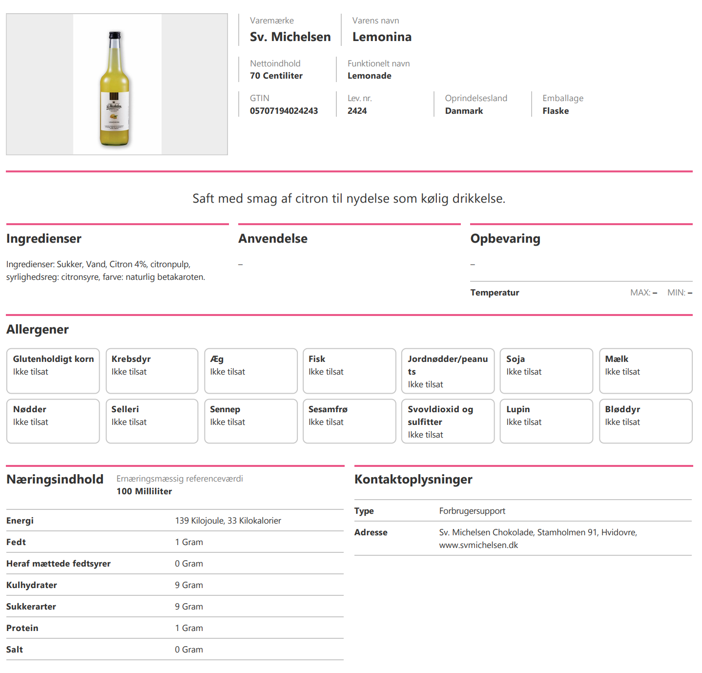 Sv. Michelsen - Lemonade 70 cl, 6 stk.