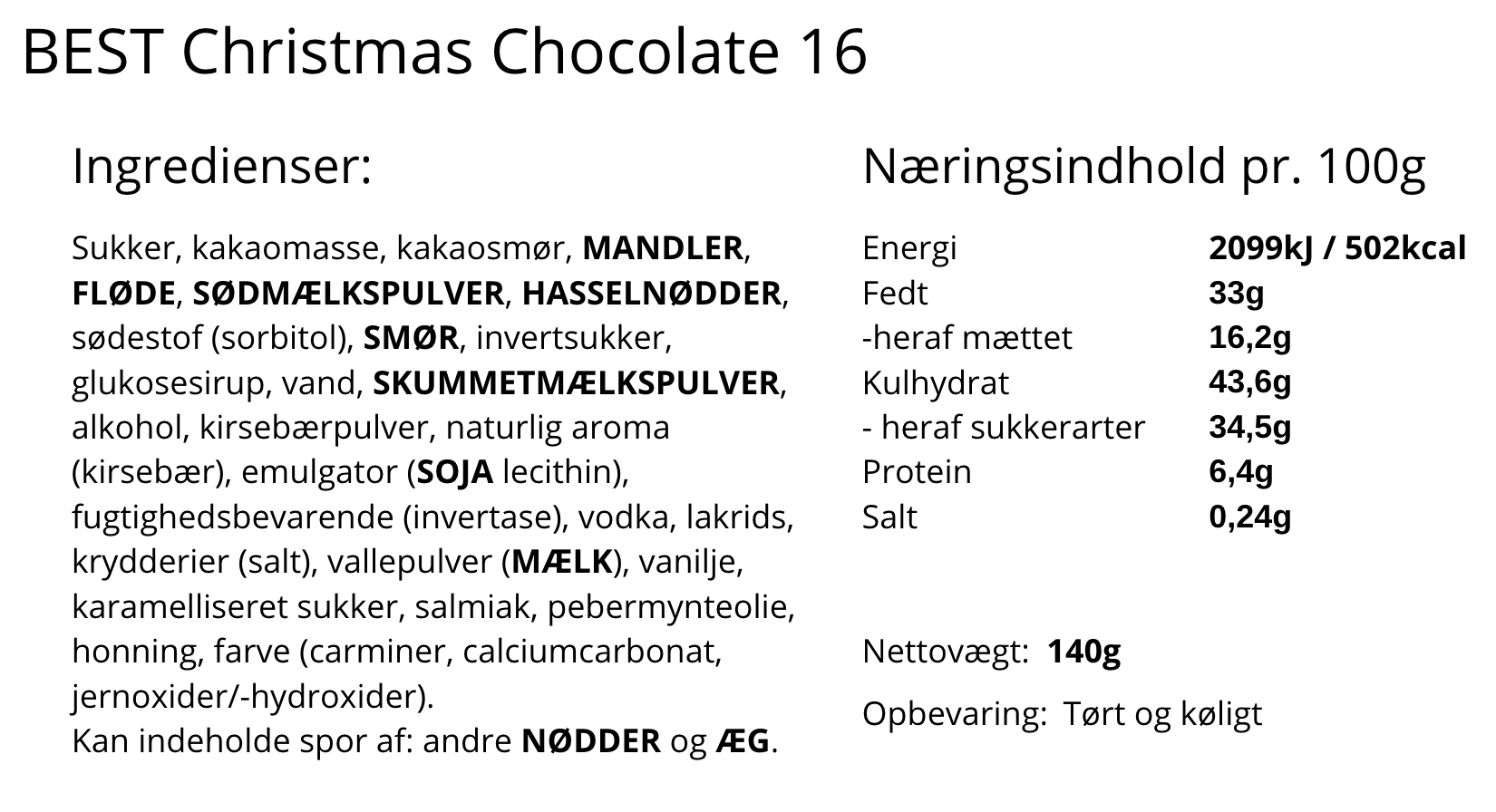 BEST chocolate - Juleæsken, 16 stk. dessertchokolade