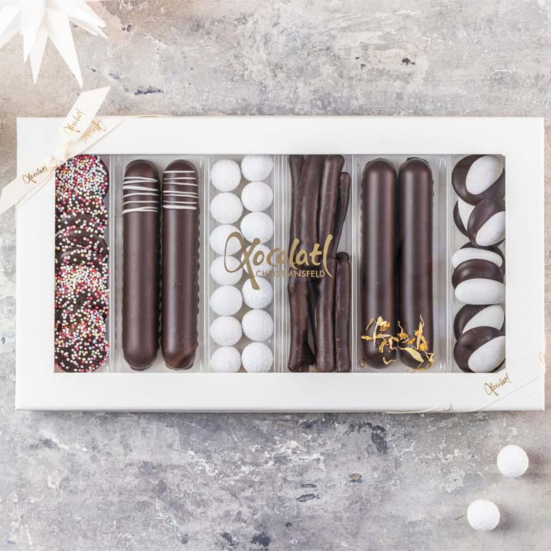 xocolatl julechokolade juleæske chokolade oldschool orangestænger snebolde