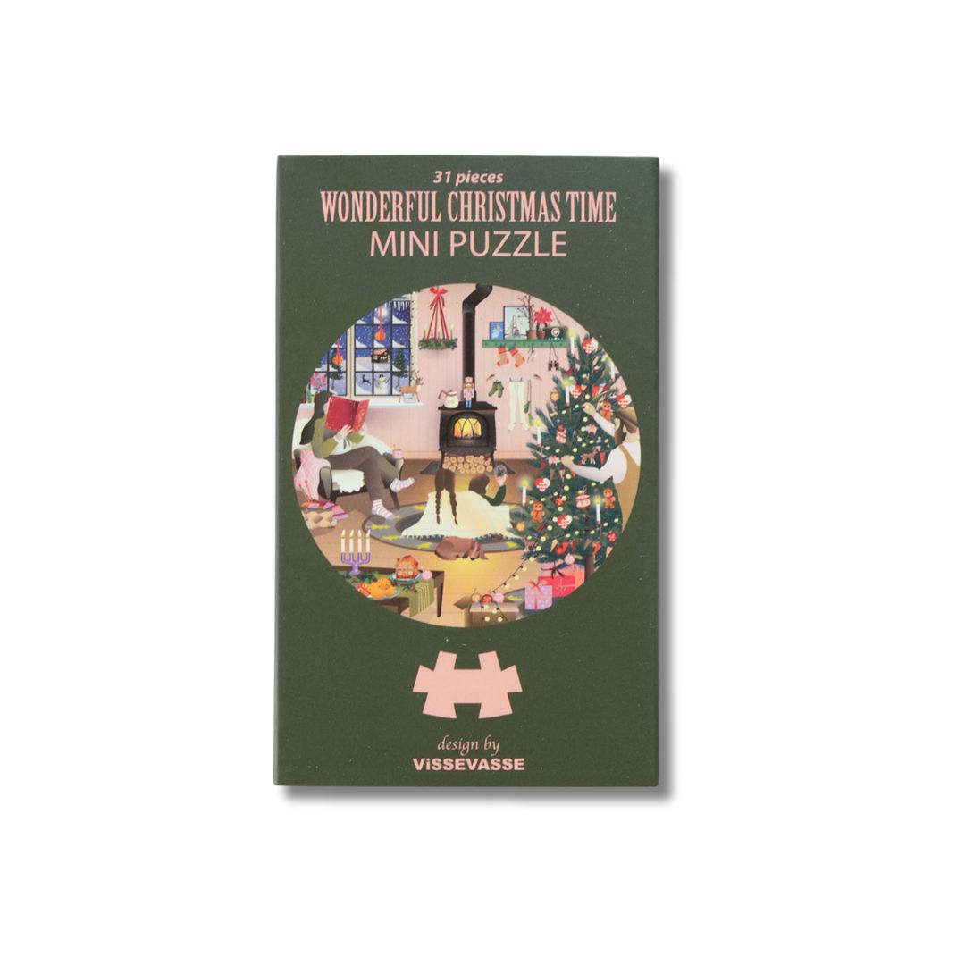 Wonderful Christmas Time – mini puslespil Ø11 cm rundt Vissevasse kalendergave puzzle