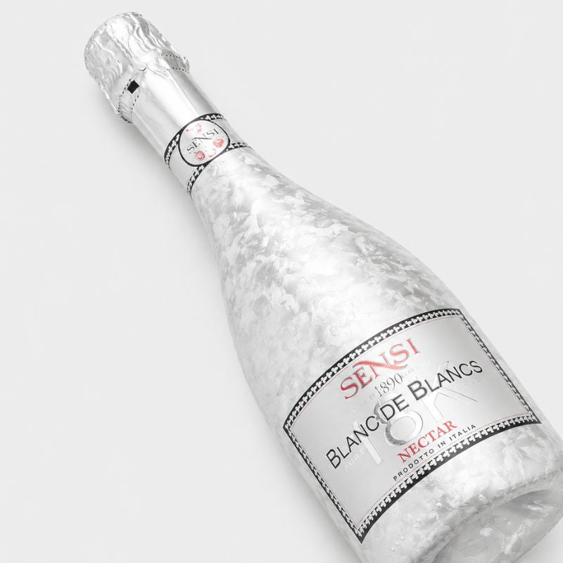Sensi 18K Blanc de Blancs Nectar mousserende vin i sølv flaske