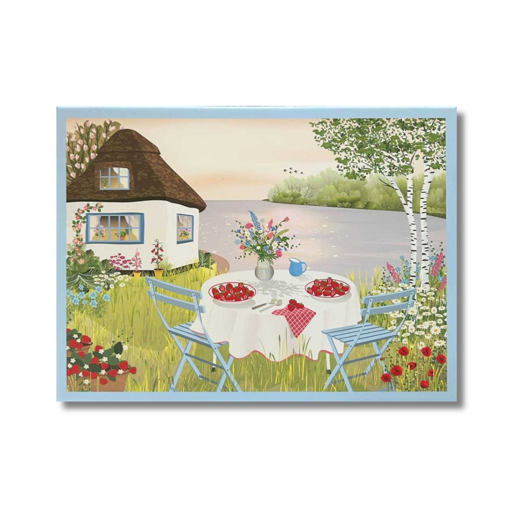 Vissevasse Sweet Strawberries dansk puslespil sommer jordbær puzzlel Ø65 cm
1000 brikker – jordbærmotiv
